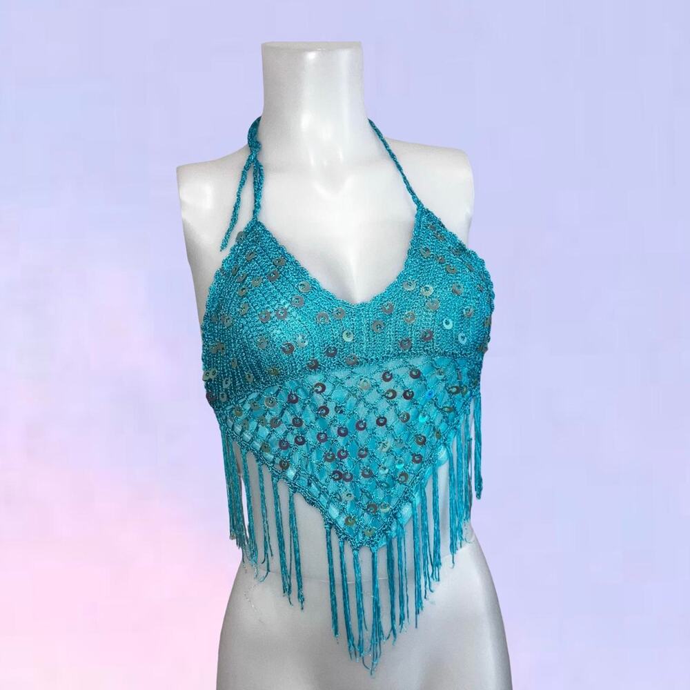 Vintage 90s y2k fringe corset halter top
